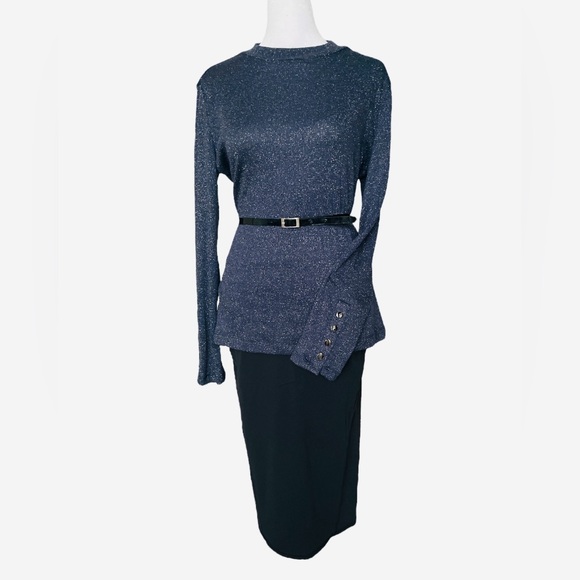 Violets&Roses Mock Neck Metallic Navy Sweater Size M - Picture 1 of 6